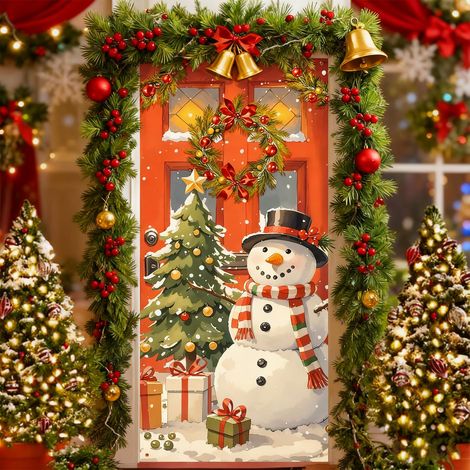 Décoration de Noël - Décoration de porte - Bonhomme de neige - Bannière de porte suspendue - Bannière de Noël à suspendre - Pour la maison, la véranda, la porte d'entrée - 90 x 200 cm (1/5)