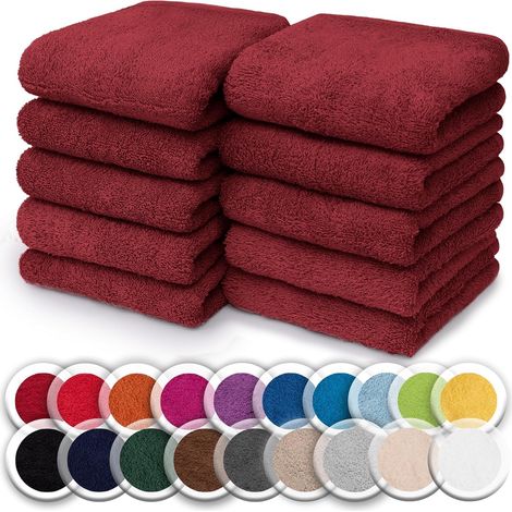 Lot de 10 Gants de Toilette en Frotte – Doux, Absorbants et Résistants, Idéal pour Le Bain et Le Soin Quotidien – Rouge Bordeaux, 30x30 cm (1/5)