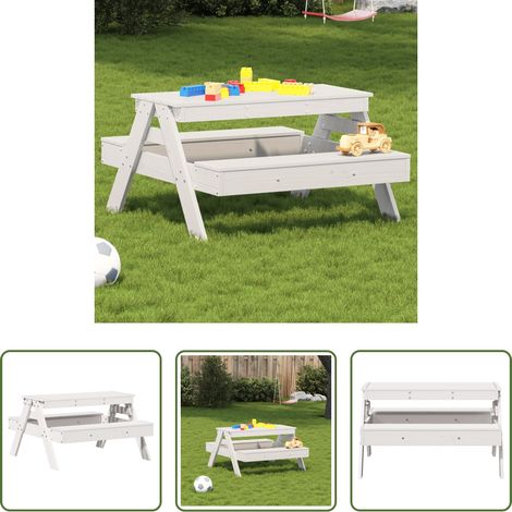 Table de jardin enfants -  Table de pique-nique pour enfants blanc bois massif de pin (1/5)