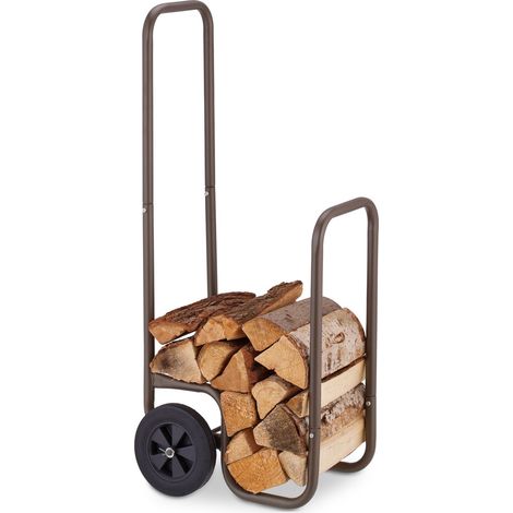 Chariot en bois marron avec pneus en caoutchouc (1/5)