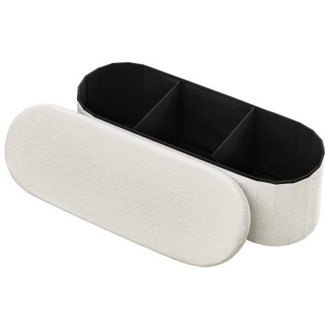 Reposapiés Plegable Ovalado con Espacio de Almacenamiento, Asiento Acolchado y Plegable, Carga hasta 299,37 kg, 110 x 38 x 38 cm, Baúl Otomano para Salón, Dormitorio y Pasillo, Color Beige (1/5)
