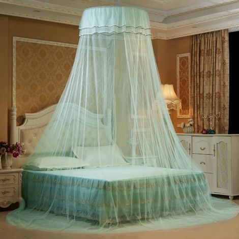 Mosquitera para cama doble con dosel de techo, instalación en casa, cama plegable con dosel y ganchos, color azul