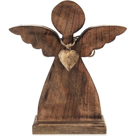 Engel aus Mangoholz mit goldenem Herz - Perfekte Geschenkidee