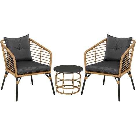 Salon de Jardin 3 Pièces Ensemble Bistro en Rotin PE avec 2 Fauteuils Table Basse et Coussins pour Balcon et Terrasse (1/5)