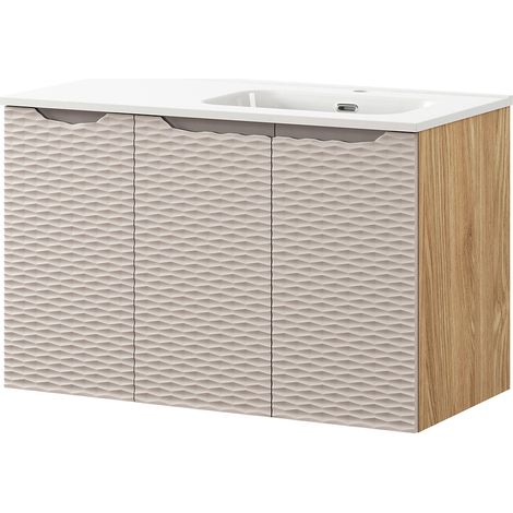 Waschtisch 90cm, Eiche mit beige, OLUO-56-BEIGE (1/5)