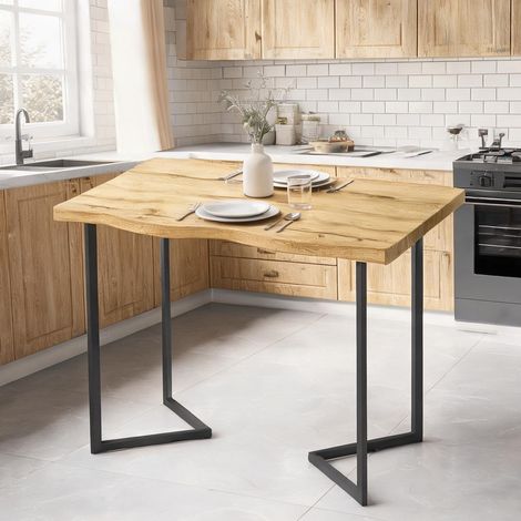 Table de salle à manger carvalho en mDF métal 110 x 67 x 75,5 cm (1/5)