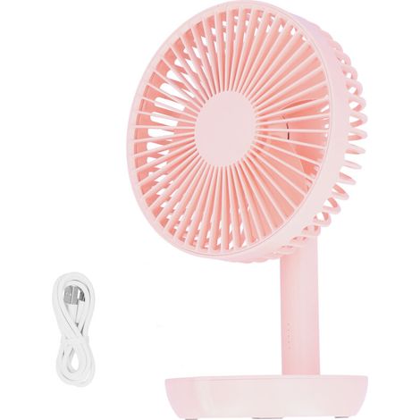Ventilateur de bureau oscillant rechargeable silencieux, USB, pour école ou maison, rose
