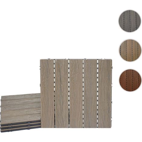 Carreaux en WPC, HWC-E19, aspect bois pour balcon/terrasse, structure 3-D, marron - 4 carreaux 50x50 cm - 1 m²