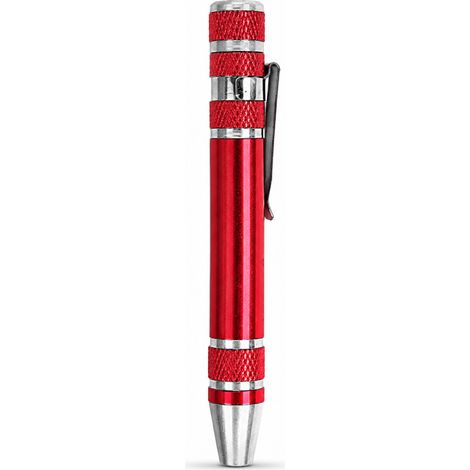 Tournevis type stylo 8 en 1 aluminium rouge
