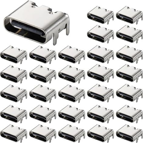 30 Pièces Prise USB-3.1 USB C, connecteur Femelle 6 Broches Type-c pour la Conception de Circuits imprimés, Bricolage, Charge à Courant élevé - SMD, SMT (1/5)