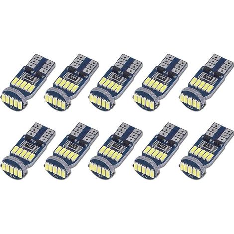Lot de 10 Ampoules LED T10 W5W Canbus Sans Erreurs 15pcs SMD 4014 Lampes LED Voiture 194 168 2825 Blanc 6000K pour Eclairage Intérieur, Eclairage Coffre,Plaque, Feux de Position DC 12V (1/4)