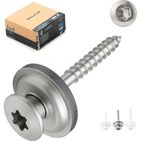 Vis bois penture autoperceuses inox ø 4,5 x 35 mm – argent – rondelle caoutchouc étanche – boîte de 100 pièces – vis toiture terrasse – Vis auto perceuse – Vis Spengler- WALCUR