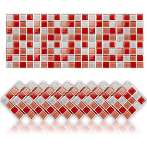 Autocollants de carrelage - Mosaïque - Rouge - Imperméable - PVC 20x20 cm (lot de 20)