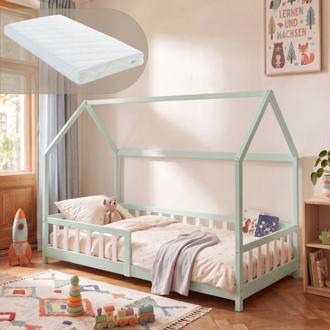 Letto Singolo Hesel per Cameretta Forma di Casetta con Materasso 90 x 200 cm Menta Verde [en.casa] (1/5)