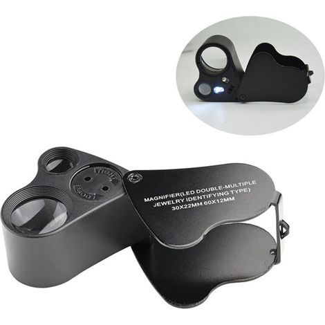(Noir),30 X 60 Loupe Bijoutier, LED Loupe Eclairante Horloger, Gemmes Bijoux Pierres Timbres Pieces Montres Loisirs Antiques ModèLes Poche Monocle Loupe Grossissante Verre 30 X 60 mm (1/5)