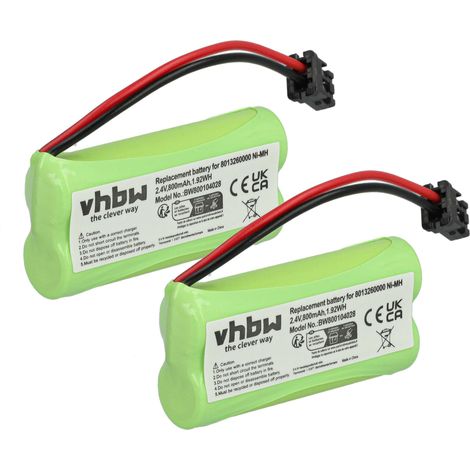 vhbw 2x Akku kompatibel mit VTech DS6221-5, DS6321, DS62225, DS62224, DS6222-5, DS6222-4, DS6301 schnurlos Festnetz Telefon (800 mAh, 2,4 V, NiMH)