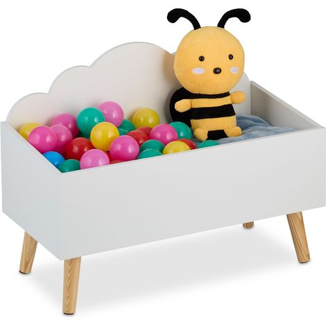 Relaxdays Cassapanca Bambini, Contenitore Portagiochi da Cameretta, Baule Porta Giochi, MDF, HLP: 45x60x30 cm, Bianco