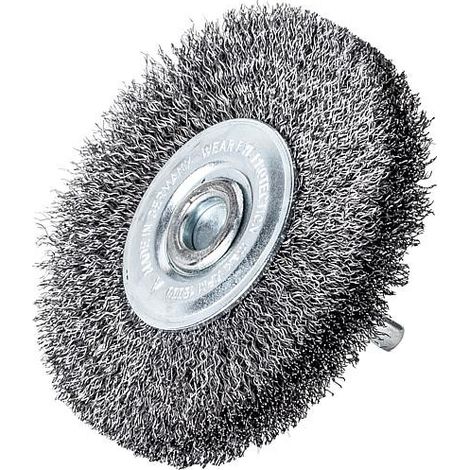 Brosse ronde fil metallique ondule 0,20mm diam. 70mm avec tige 6mm