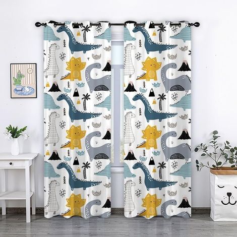 Dinosaure Lot de 2 Rideaux Occultants, Dinosaure De Dessin Animé Coloré Motif Animal Rideau Thermique Isolant Anti Froid, 140x240, Rideau Occultant avec Œillets Rideau Fenetre - 140L X 240H cm (2 Pann (1/5)