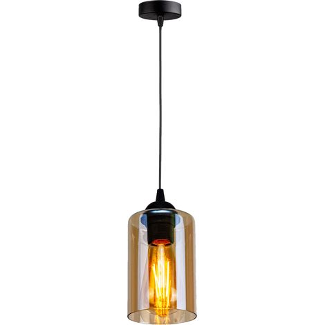 Suspension Candellux Bistro verre ambre noir E27 Ø10 (1/3)