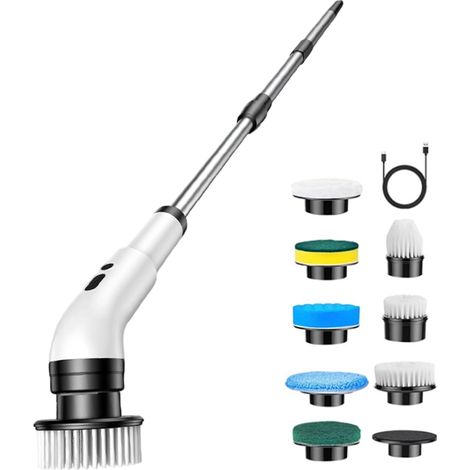 Brosse de nettoyage électrique ménagère, brosse rotative rechargeable avec manche extensible, pour l'entretien et le nettoyage de la salle de bain (1/5)