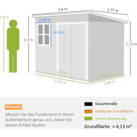 Abri de jardin en acier avec fenêtre et porte coulissante, 260x177x190 cm, vert, idéal pour stocker outils et équipements extérieurs. (1/5)