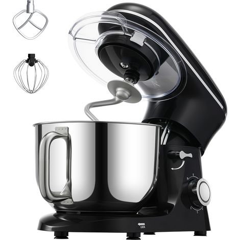 Mophorn Impastatrice, impastatrice per impasto da 6 QT, 1400 W a 6 velocità con ciotola in acciaio inossidabile, gancio, frusta, sbattitore, raschietto, nero (1/5)