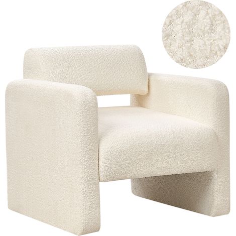 Sillón de bouclé decorativo de estilo retro para sala de estar blanco crema Hallsberg (1/5)