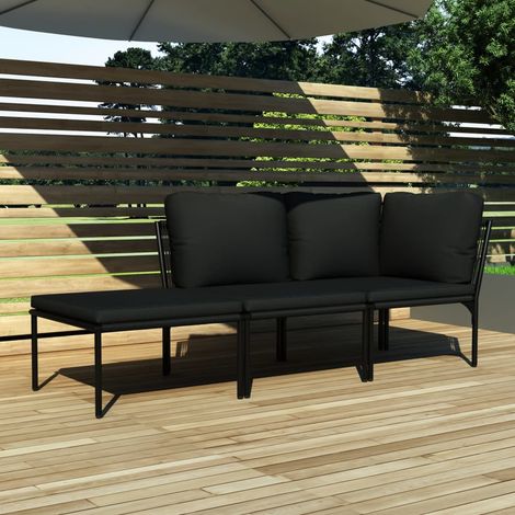 3-tlg. Garten-Lounge-Set mit Auflagen Schwarz PVC (1/5)