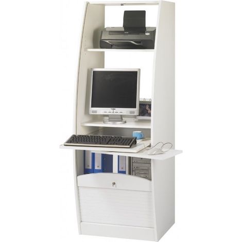 Armoire informatique à rideaux bois blanc Patrick 60cm (1/5)