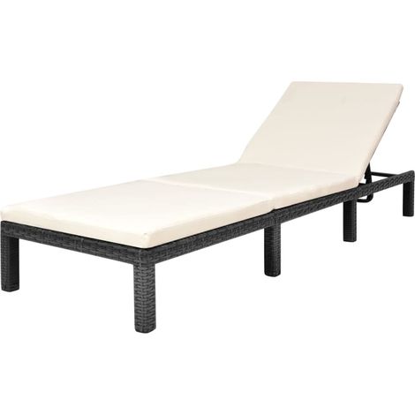 Lettino Prendisole con Cuscino in Polyrattan Nero vidaXL