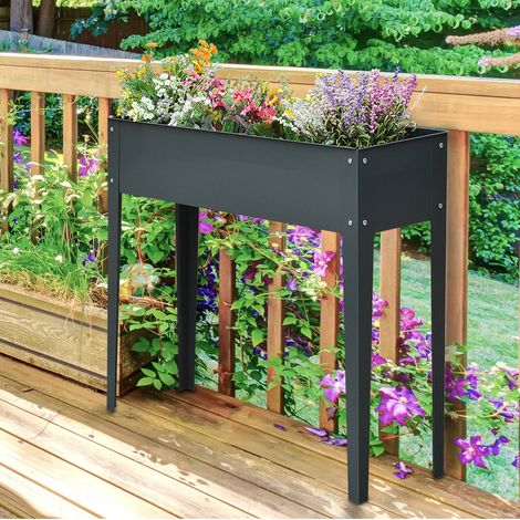 Fioriera rialzata in metallo con 3 fori di drenaggio 100 x 30 x 80 cm grigio scuro OKWISH (1/5)