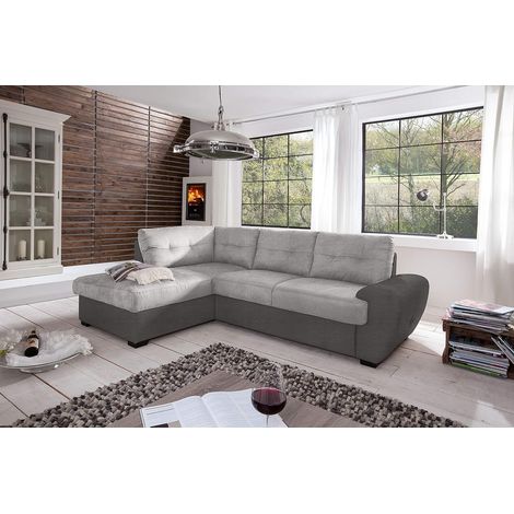 My Brand Germanvox Divano ad Angolo con Funzione Letto e Penisola Contenitore Sx, in Microfibra stampata Cat.1 Grigio scuro e Grigio chiaro L.244 P.172 H.88 cm