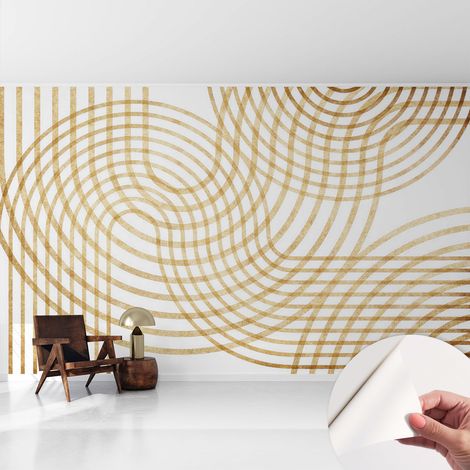 Selbstklebend Tapete - Wandgestaltung - Tapete Wohnzimmer - Flur Eingangsbereich Geometrische Verflechtungen 416x254 cm (1/5)