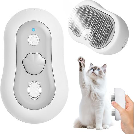 Brosse pour chat avec vapeur et bouton de déclenchement, rechargeable, brosse à vapeur de massage pour chat et chien, avec réservoir d'eau, pour poils longs et poils courts pour enlever les poils (1/5)