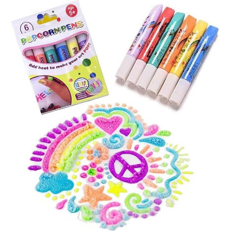 Kit d'art 3D pour filles : feutres à peinture gonflante stylos à bulles 6 couleurs vives, création de formes 3D en relief, séchage rapide