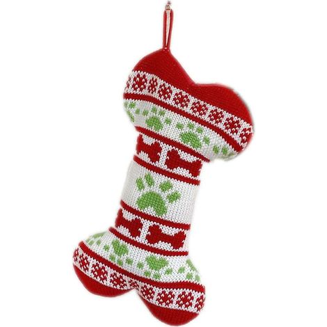 Chaussette De Noël Pour Chien - Forme Os - Tricotée À La Main - 44 X 27 Cm - Décoration De Fête - 1 Pièce (1/5)