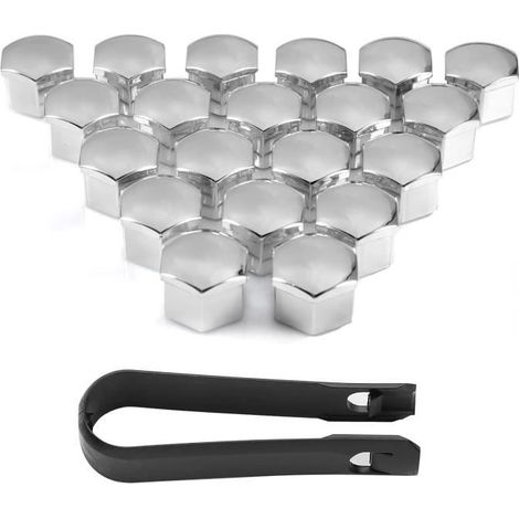 Cache-écrous de Roue, Cache Boulon Universels, Argent Couvre Roue, Boulon Ecrou Couvre 17mm, Capuchons Protection Hexagonal (1/4)