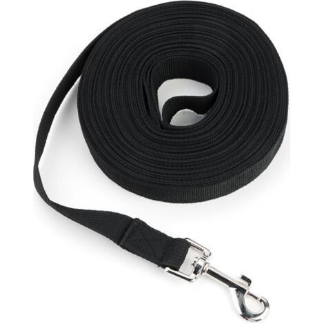 Laisse de dressage pour chien Noir 10 m - Laisse en nylon avec poignée confortable et mousqueton pivotant à 360° pour chiens de petite à grande taille, adaptée à la promenade, au jogging et à l'entraî