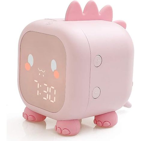 Dinosaurier-Kinderwecker, Mädchenwecker, rosa, digitaler Wecker für Kinder, Mädchen, Kinder mit Nachtlichtern