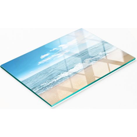 Tabla de servir de vidrio templado con motivos playeros, 80x52 cm (1/5)