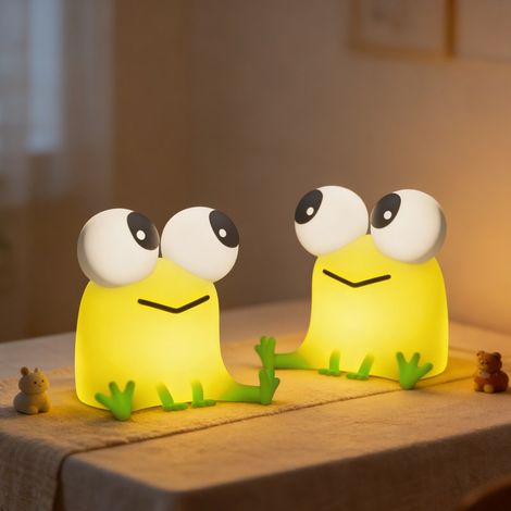 2Veilleuse LED grenouille, lampe à tapoter en silicone, cadeau anti-stress pour enfants, lumière protectrice pour les yeux, 3 niveaux de luminosité. (1/5)