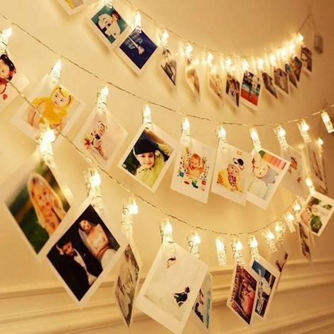 Guirlande Lumineuse - 3m - 20 Pinces à Photos - Fil de Cuivre Flexible - LED Blanc Chaud (1/4)