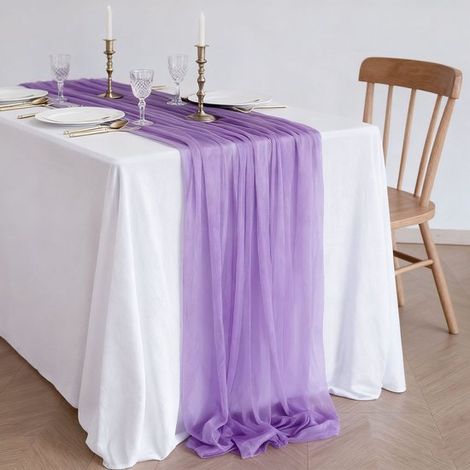 Dos caminos de mesa de gasa, decoración de mesa para bodas bohemias, 75x300cm - Morado (1/5)