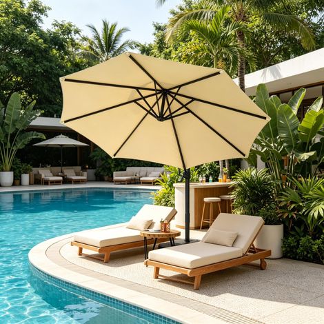 Parasol d'extérieur, parasol déporté, parasol inclinable, parasol de jardin (1 parasol seulement, pied non inclus) (1/5)