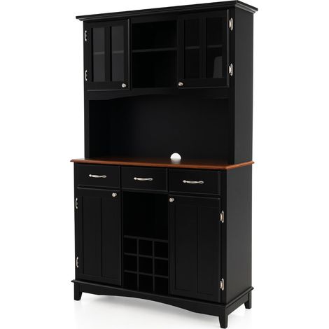 Credenza da cucina 106 x 41,5 x 184,5 cm con 4 ante e moderno portabottiglie in MDF nero 200010808