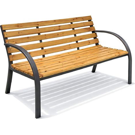 Panchina da Giardino 2 Posti in Legno e Acciaio 120 cm con Braccioli – Panca da Esterno per Terrazzo, Balcone e Giardino – Design Resistente e Comfort Naturale (1/5)