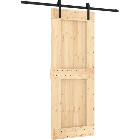 Sliding Door Natural and Black 80 x 210 cm Solid Pine Wood vidaXL (1/5)