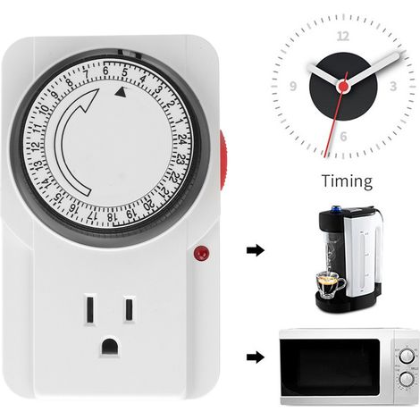 Temporizador mecánico para enchufe de pared – ciclo de 24 horas – 3 pines, 2 modos – Carcasa de ABS de 120 x 72 x 50 mm – Controla luz/TV/ventilador (1/5)