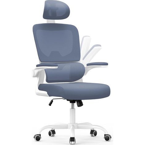 Breathable Computer Chair with Dynamic Lumbar Support 360° Swivel White and Blue